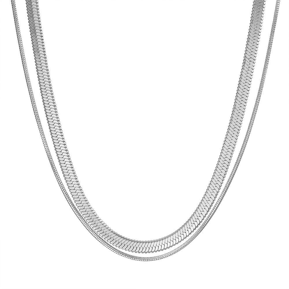 ins all match double layer retro snake chain necklace fashion trend flat snake chain gold plated stainless steel necklace female_ipsvogv.com