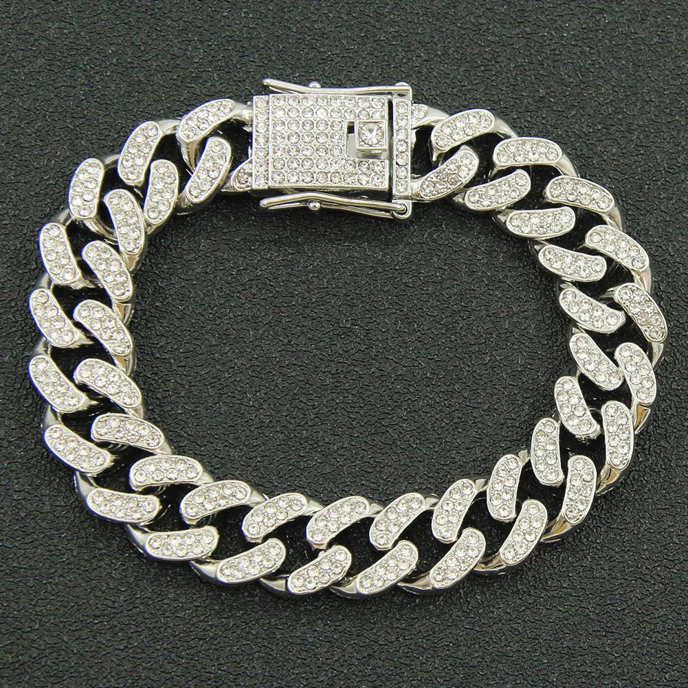 Hip hop full flat ancient Miami bar necklace for men's cool and domineering diamond studded buckle neck chain with a_ipsvogv.com
