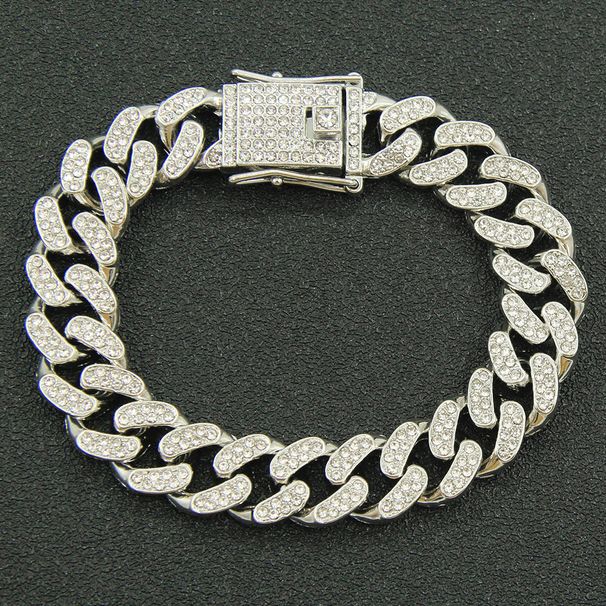 Hip hop full flat ancient Miami bar necklace for men's cool and domineering diamond studded buckle neck chain with a_ipsvogv.com