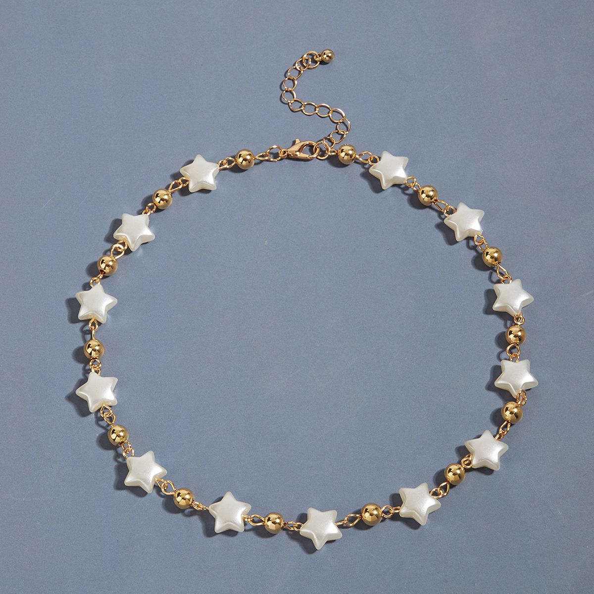Fashionable And Natural Pearl Star CCB Splicing Necklace, Simple Single-layer Pentagram Necklace_ipsvogv.com