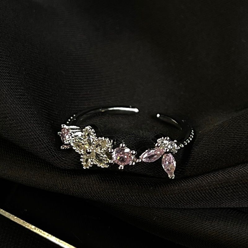 Pink Series Zircon Super Flash Simple And Fresh High-end Index Finger Butterfly Bow Opening Adjustable Ring_ipsvogv.com