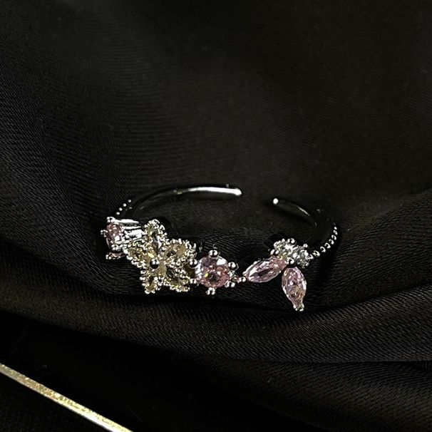 Pink Series Zircon Super Flash Simple And Fresh High-end Index Finger Butterfly Bow Opening Adjustable Ring_ipsvogv.com