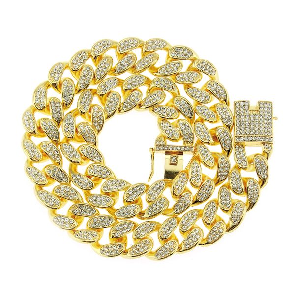 Hip hop full diamond men's big gold domineering and exaggerated Miami Cuban chain street dance rap necklace 20mm_ipsvogv.com