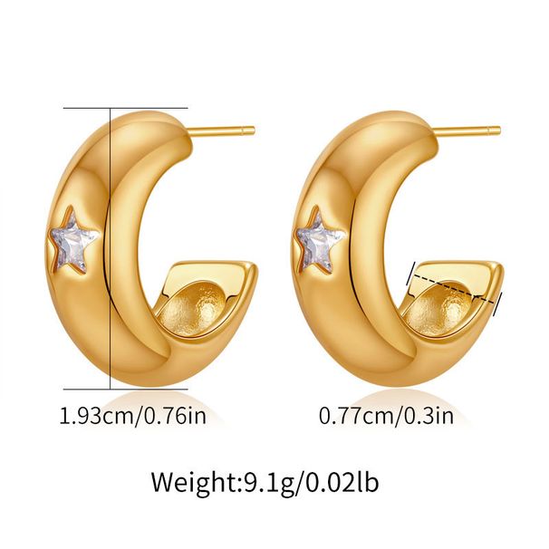 French C Shaped Earrings For Women, Five Pointed Star Design, Simple Inlaid Zircon, Fashionable And Versatile Earrings_ipsvogv.com