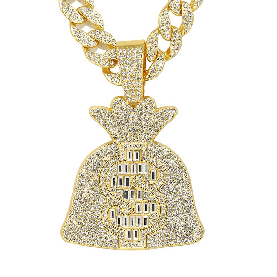 Hip Hop Cool Large USD Symbol Money Bag Pendant With Diamond Set Men's Punk Necklace_ipsvogv.com