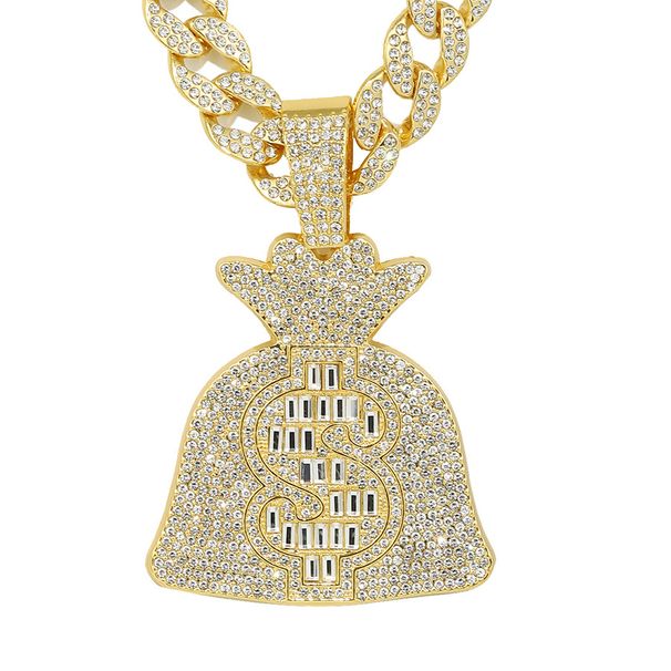 Hip Hop Cool Large USD Symbol Money Bag Pendant With Diamond Set Men's Punk Necklace_ipsvogv.com