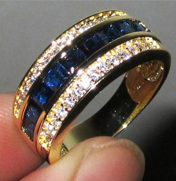 Sanjie Full Blue Square Finger Plated Sparkling Diamond Male And Female Ring_ipsvogv.com