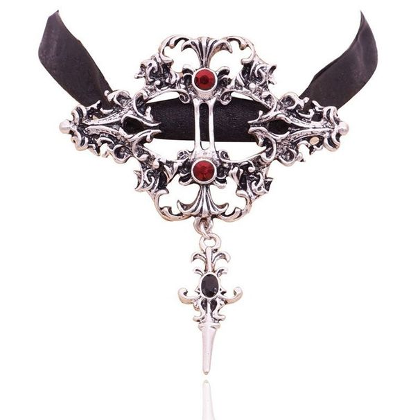 New Vampire Fashion Ribbon Choker Halloween Lace Velvet Punk Necklace Pendant For Women_ipsvogv.com