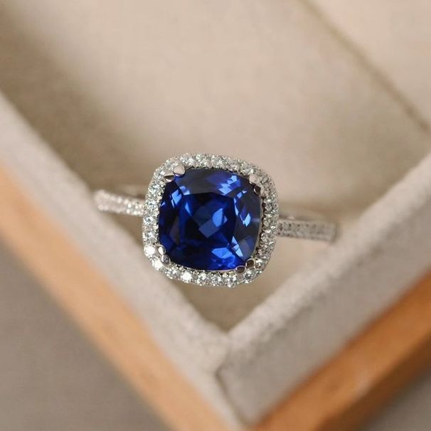 Women's Fashion Jewelry Square Dark Light Blue Crystal Zircon Flash Diamond Party Wedding Ring_ipsvogv.com