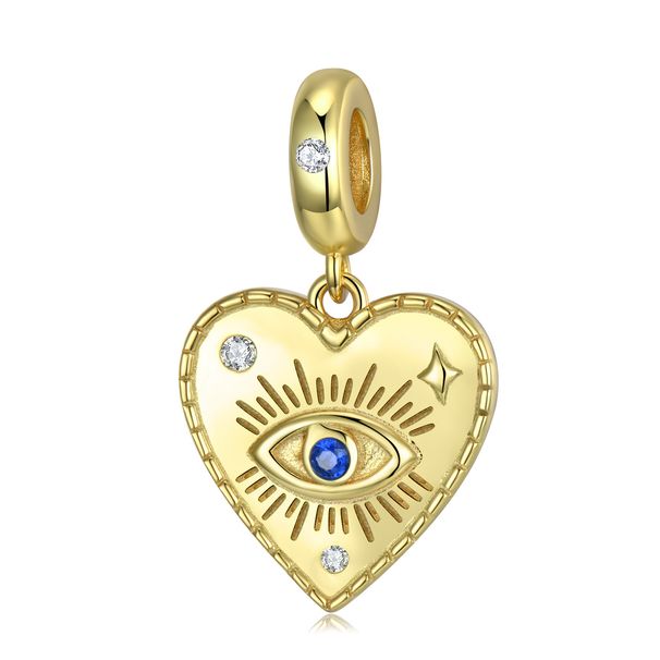 Women's Jewelry MAGIC CHARMS Demon Eye Heart Shape S925 Sterling Silver Gold Plated Pendant Bracelet DIY Accessories_ipsvogv.com