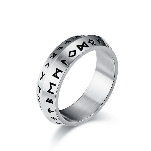 Nordic style double bevel Viking text titanium steel ring ring retro old personality men's literary hand jewelry_ipsvogv.com