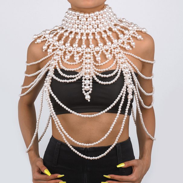 C0419 Exaggerated Heavy Industry Pearl Shawl with Layered Tribal Style Hollow Weaving Sexy Body Chain_ipsvogv.com