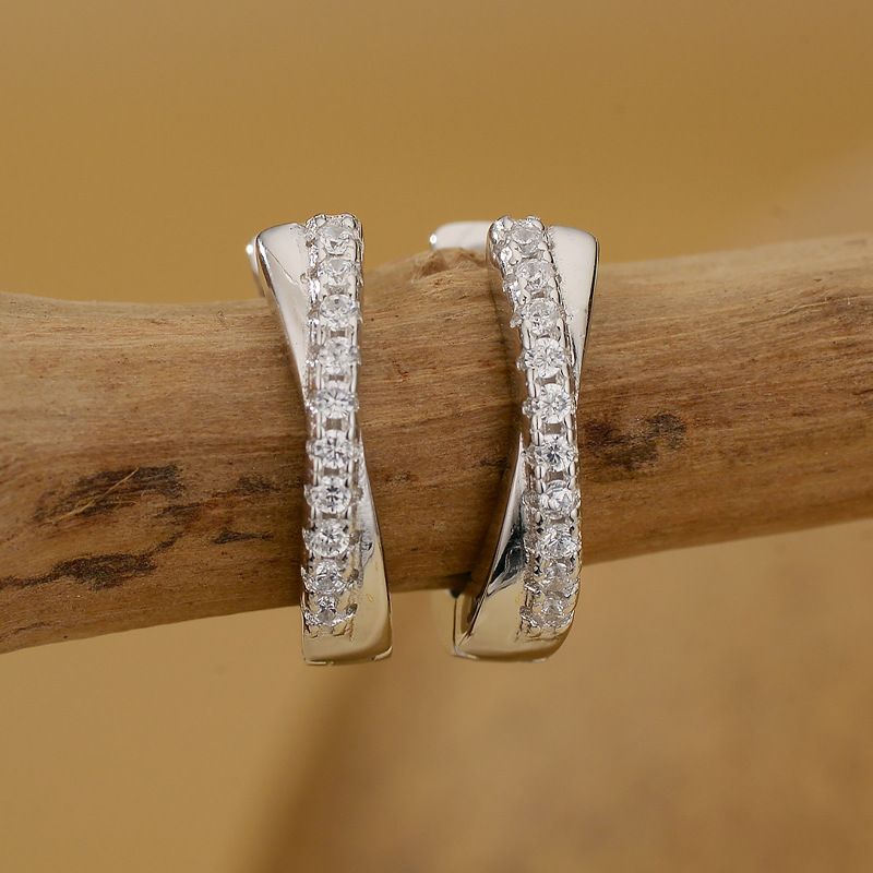 Women's Jewelry Fashion Cross Single Row Diamond Earrings Personality Design Temperament S925 Sterling Silver Earrings_ipsvogv.com
