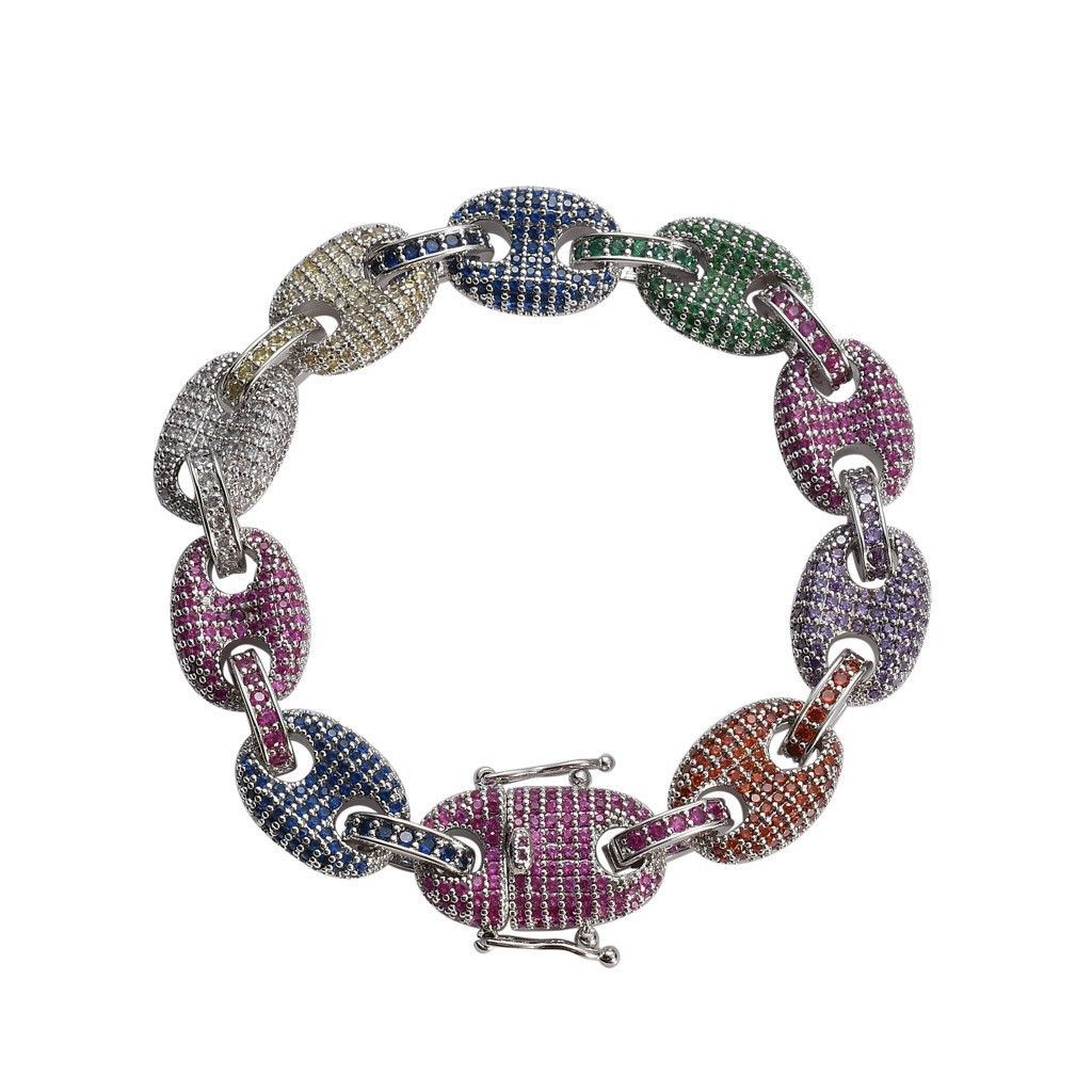 Unisex Hip Hop Bracelet Colored Zircon Pig Nose Chain Coffee Bean Chain Real Gold Electroplating Men's Hip Hop Jewelry_ipsvogv.com