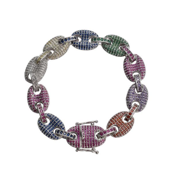 Unisex Hip Hop Bracelet Colored Zircon Pig Nose Chain Coffee Bean Chain Real Gold Electroplating Men's Hip Hop Jewelry_ipsvogv.com