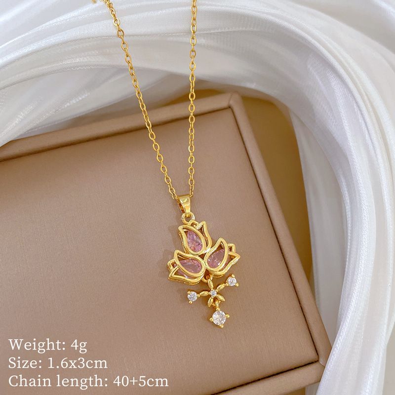 Titanium Steel 【 】 Three Roses Diamonds, Light Luxury Temperament, Gorgeous Full Of Diamonds Necklace, Women's Versatile 【 】 , Temperament, Necklace,_ipsvogv.com
