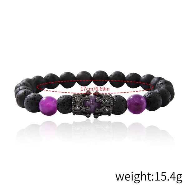Fashion micro inlaid zircon crown volcanic stone beaded bracelet retro men's hand jewelry_ipsvogv.com