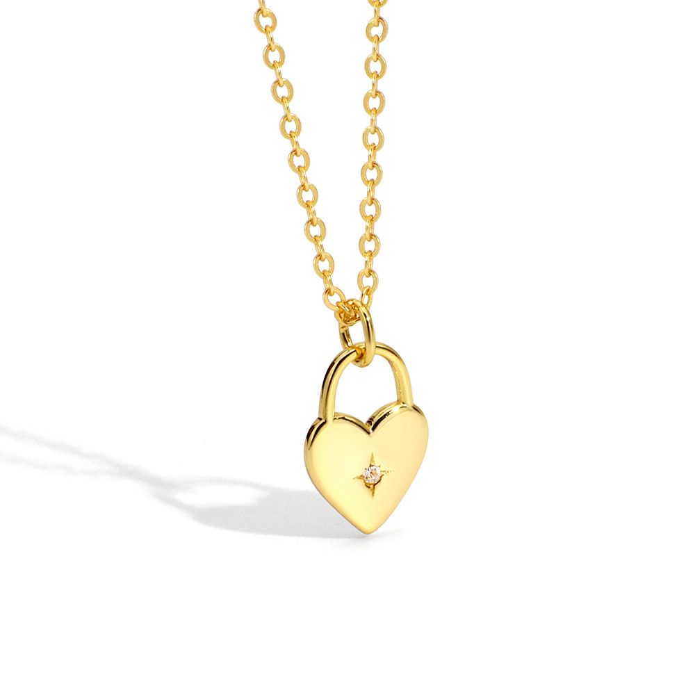 Women's Jewelry Love Necklace Gold Diamond Heart Shaped Lock Necklace Personalized Jewelry_ipsvogv.com