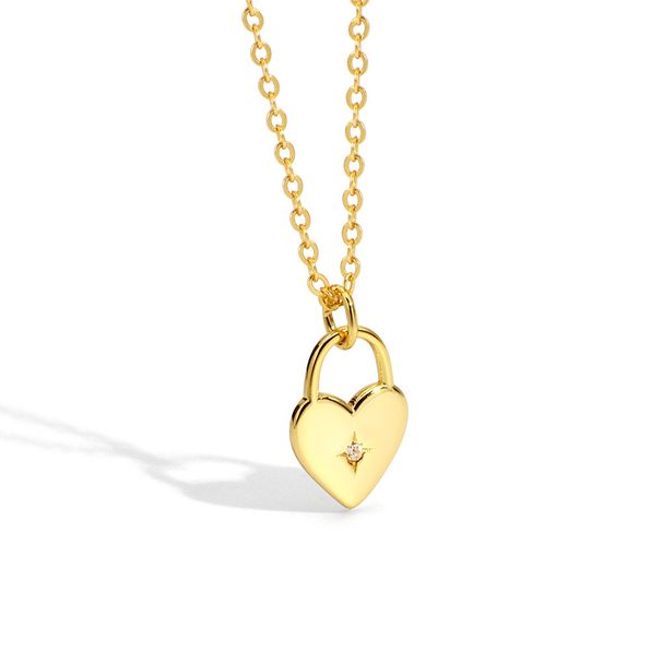 Women's Jewelry Love Necklace Gold Diamond Heart Shaped Lock Necklace Personalized Jewelry_ipsvogv.com