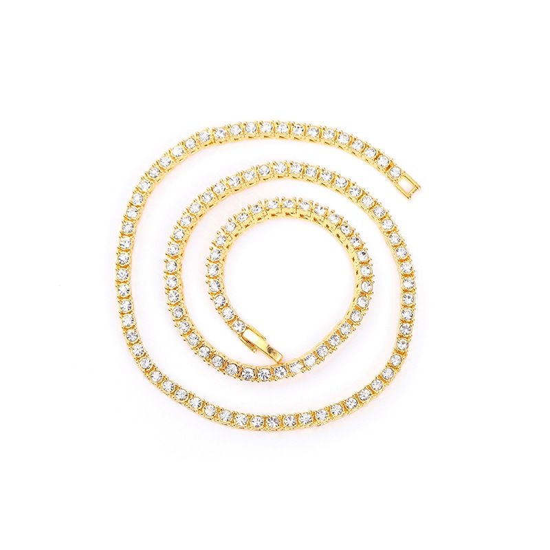 Hip Hop 5mm Alloy Rhinestone Row Tennis Necklace Simple Versatile Men's Cuban Chain_ipsvogv.com