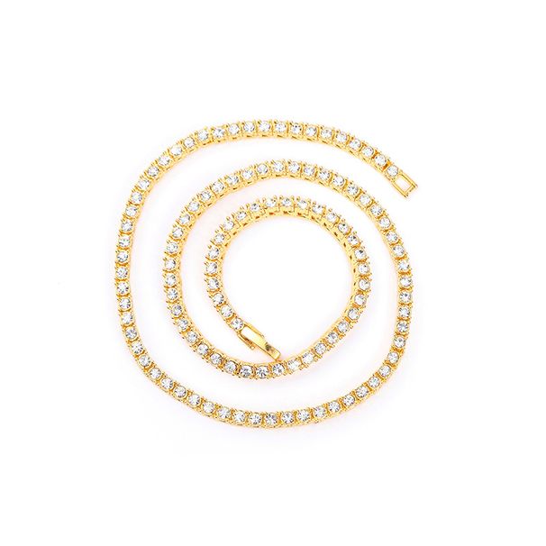 Hip Hop 5mm Alloy Rhinestone Row Tennis Necklace Simple Versatile Men's Cuban Chain_ipsvogv.com