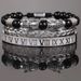 Copper Micro Inlaid Zircon Double Leopard Head Black Agate Braided Bracelet Men's Stainless Steel Roman Bracelet Stacking Bracelet Combination_ipsvogv.com