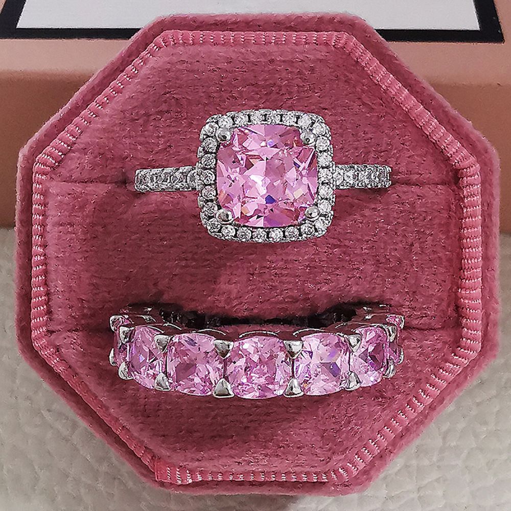 Exaggerated Plain Ring, Pink, Small, and High Quality, Colorless Combination Ring, Female Z2_ipsvogv.com