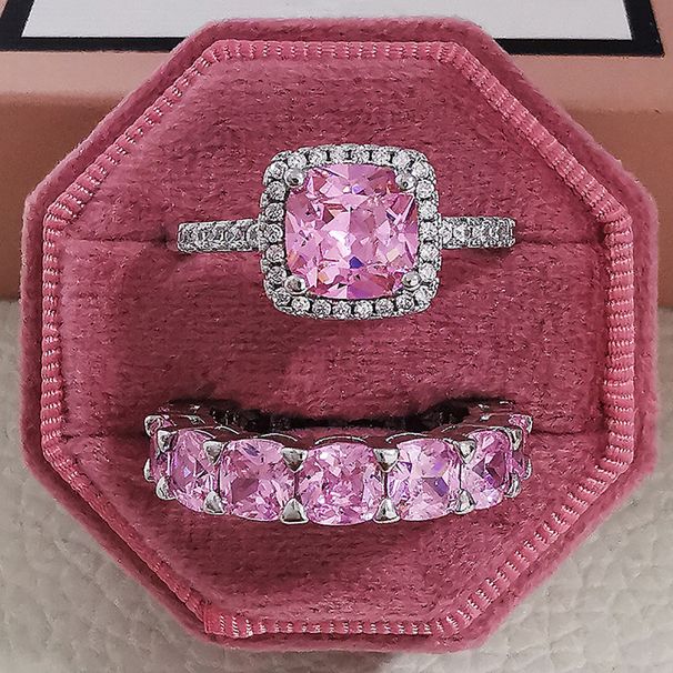 Exaggerated Plain Ring, Pink, Small, and High Quality, Colorless Combination Ring, Female Z2_ipsvogv.com