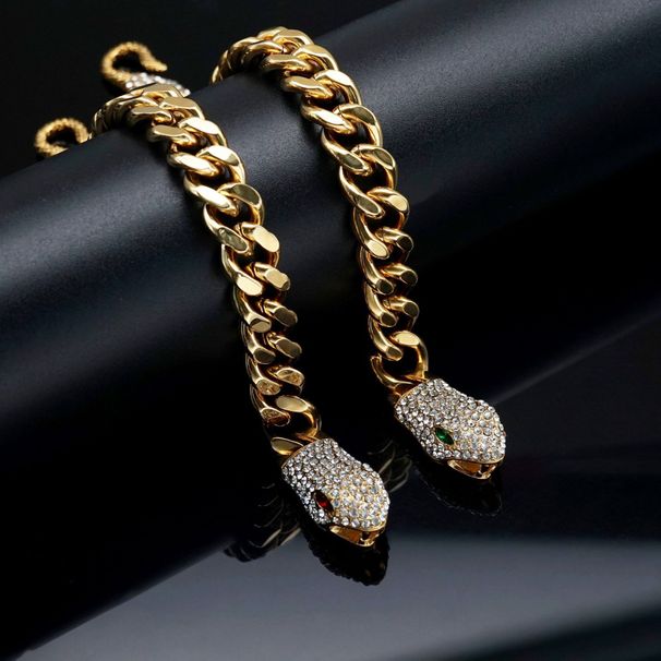 Hip Hop New Style Red And Green Eye Snake Tail Full Diamond Stainless Steel Cuban Chain Jewelry High-end Bracelet_ipsvogv.com