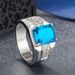 Temperament Zircon Fashionable Inlaid Rectangular Diamond Sea Blue Topaz Engagement Ring_ipsvogv.com