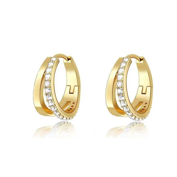 Women's Jewelry Temperament Simple Copper Inlaid Zirconium Double Layer Earrings Retro Design Sense Ladies Earrings_ipsvogv.com