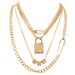 Jewelry Gold Pin Necklace Alloy Dice Lock Pendant Multi Layer Necklace_ipsvogv.com