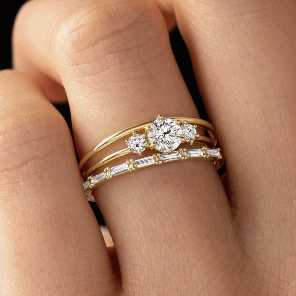 New Gold Zircon Ring With High-end Commuting And Simple Three Piece Set For Women_ipsvogv.com