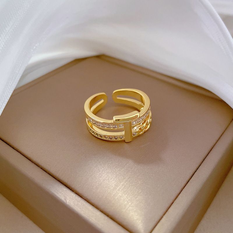 【 Real Gold 】 T Zirconium Chain Full Diamond with Adjustable Opening, Simple Handmade Ring, Couple's Pair Ring_ipsvogv.com