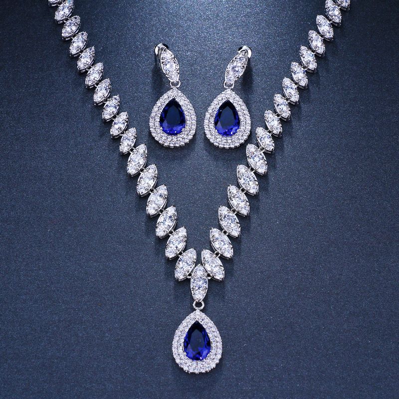 Necklace Bride Zircon Set Earrings Accessories Water Drop Banquet Jewelry Evening Wedding Dress Luxurious Women_ipsvogv.com