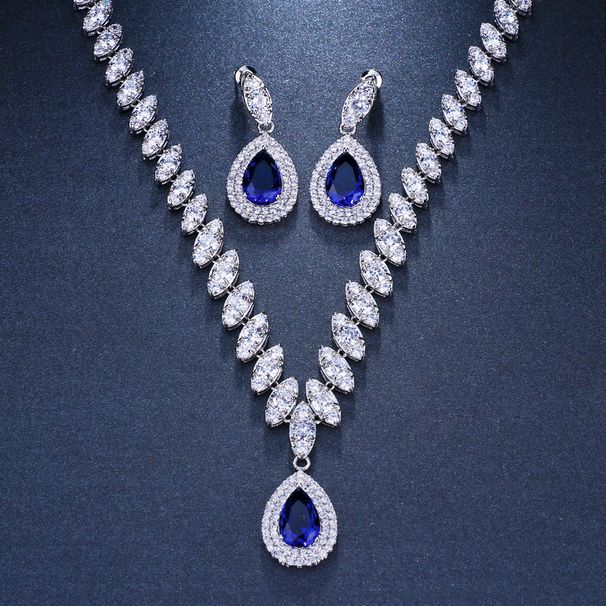 Necklace Bride Zircon Set Earrings Accessories Water Drop Banquet Jewelry Evening Wedding Dress Luxurious Women_ipsvogv.com