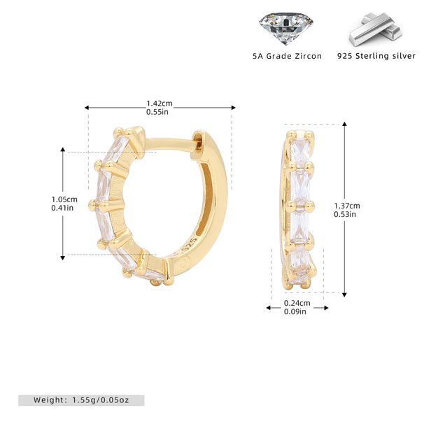 Women's Jewelry S925 Sterling Silver Temperament High Grade Square Zircon Ear Buckle Fashionable And Versatile Sweet Small Fresh Earrings_ipsvogv.com