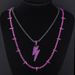 Hip Hop Black Panther Necklace Layered with Dark Black Style Advanced Alloy Diamond and Lightning Pendant Set_ipsvogv.com
