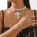 N11564 Fashionable and Exaggerated Diamond Cross with High Grade Hip Hop Personality Choker Necklace for Women_ipsvogv.com