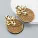 Fashionable And Trendy Exaggerated Earrings, Alloy Colored Rhinestone Polyester Elastic Thread Woven Round Earrings_ipsvogv.com
