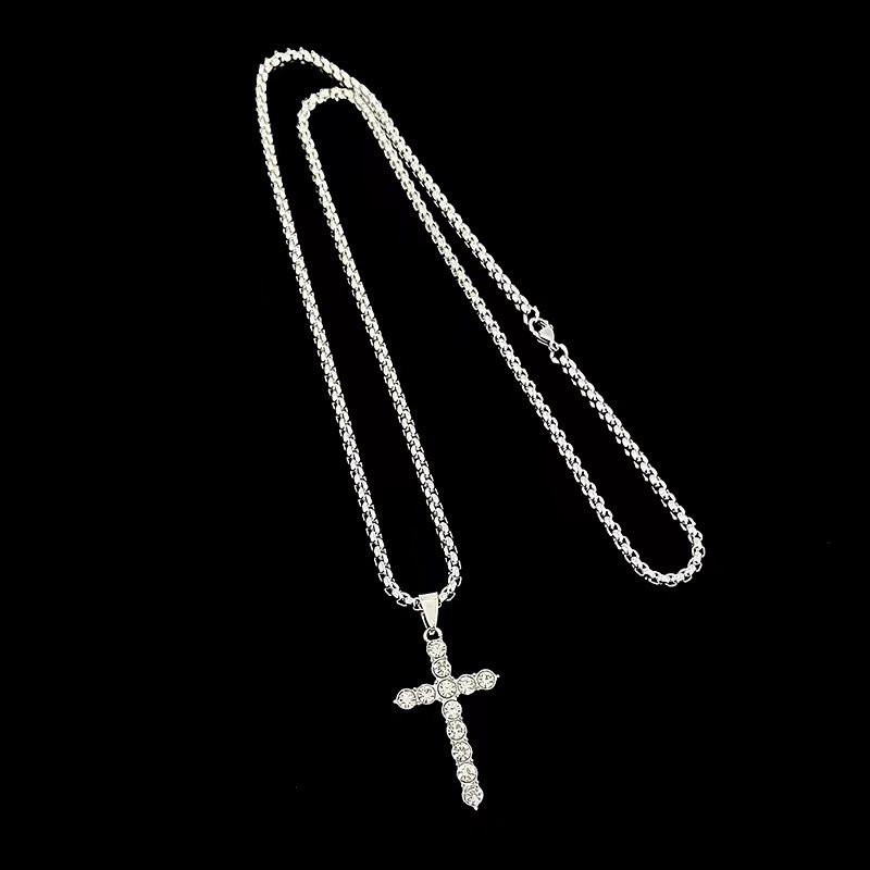 Hiphop Street Diamond Cross Necklace Men Trendy Instagram Personalized Hip Hop Versatile Sweater Chain Accessories For_ipsvogv.com