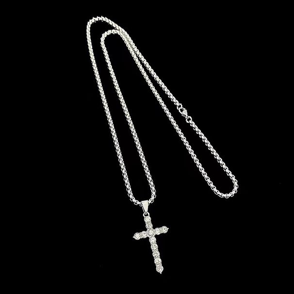 Hiphop Street Diamond Cross Necklace Men Trendy Instagram Personalized Hip Hop Versatile Sweater Chain Accessories For_ipsvogv.com