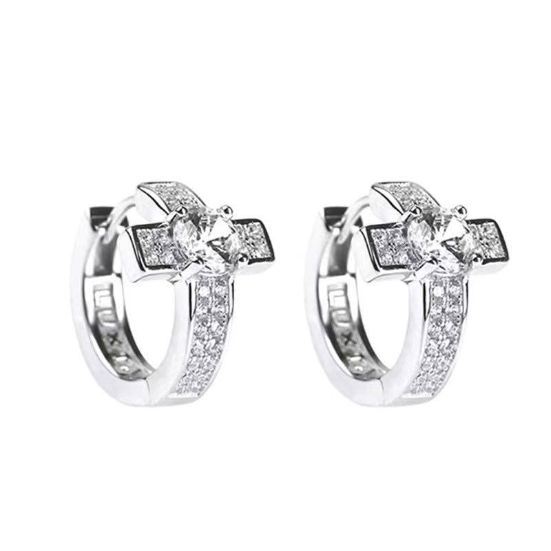 Cross earrings for men with diamond inlaid zircon hip-hop earrings for women with light high-end ear accessories_ipsvogv.com