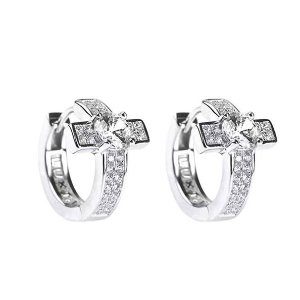 Cross earrings for men with diamond inlaid zircon hip-hop earrings for women with light high-end ear accessories_ipsvogv.com