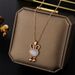 Cat's Eye Stone Internet Red White Fritillaria Cute Rabbit Ear Bell Pendant With Collar Chain, Titanium Steel Plated_ipsvogv.com