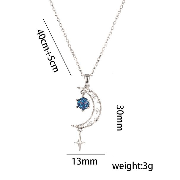 Necklace Women's New Blue Small Star Moon Niche Zircon Necklace Light Luxury High-end Design Sense Collarbone Neck Chain_ipsvogv.com