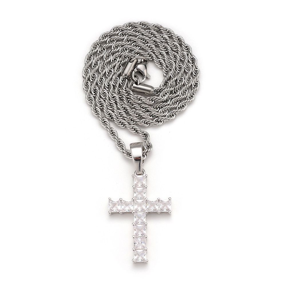 Copper Inlaid Zircon Pendant High-Quality Luxurious Cubic Zirconia Cross Necklace_ipsvogv.com