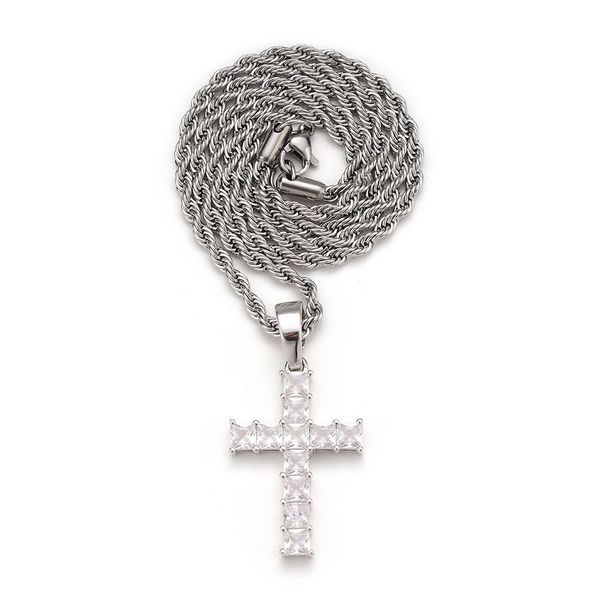 Copper Inlaid Zircon Pendant High-Quality Luxurious Cubic Zirconia Cross Necklace_ipsvogv.com