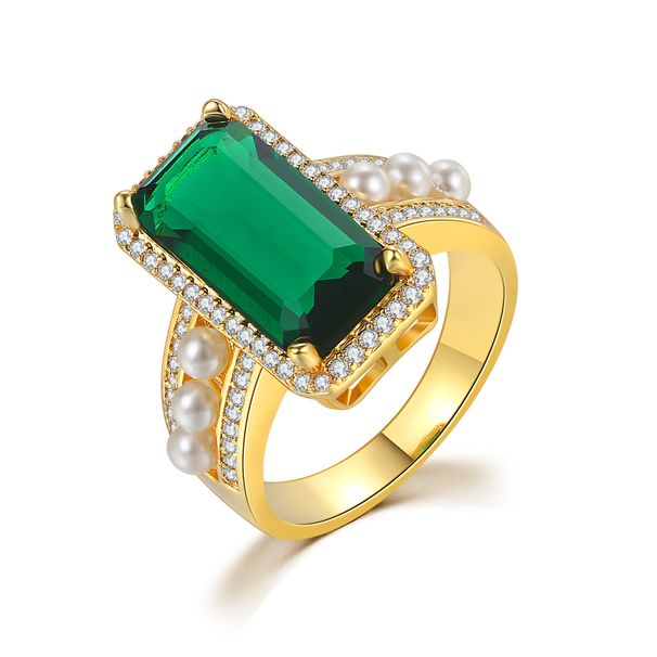 Fashion geometric large gemstone female ring inlaid with green stone plated with gold popular jewelry_ipsvogv.com