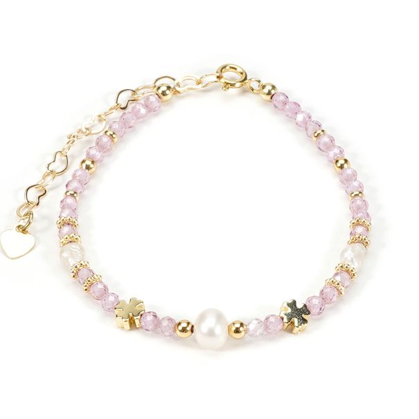 Cross Natural Shaped Pearl 3mm Rose Quartz Crystal Bracelet Necklace Female Ins Simple Sweet_ipsvogv.com
